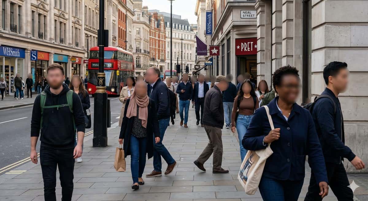 The same street photo after SmartBlur blurred the faces